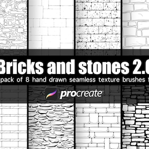 Bricks and stones 2.0 hand drawn seamless texture brushes for procreate