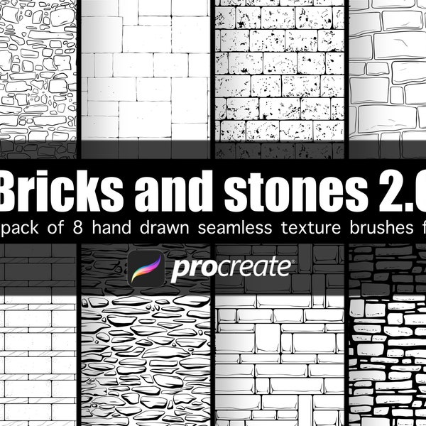 Bricks and stones 2.0 hand drawn seamless texture brushes for procreate