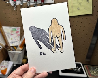 Bigfoot Butt Linocut Print | Handmade Sasquatch Shadow Relief Print | Explore the Unknown Print