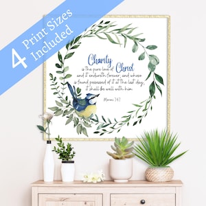 Charity Pure Love Christ, LDS Art Download, Book of Mormon Quote, Bird Watercolor Print, Relief Society Birthday Gift, Christian Wall Decor