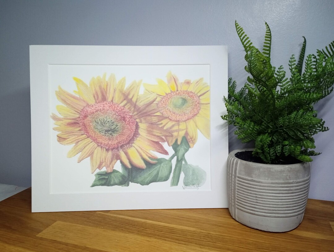 Sunflower Art Print With Mount and Backing Flower Print Summer Flower