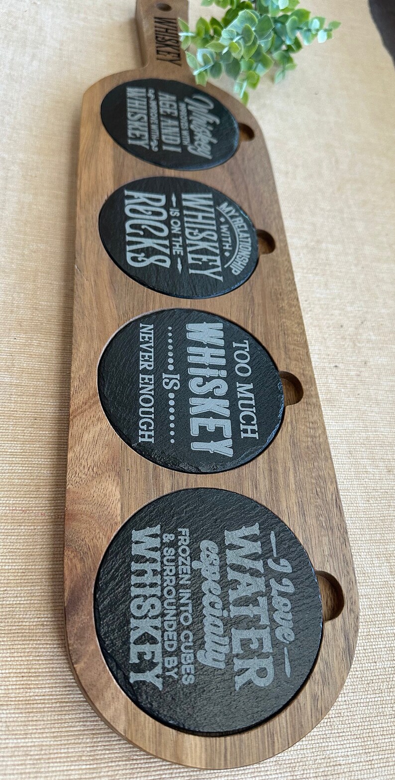 Bourbon Whiskey Themed Slate Drink Coasters - Set Of Square Gray Stone Coasters 3 thumbnail image