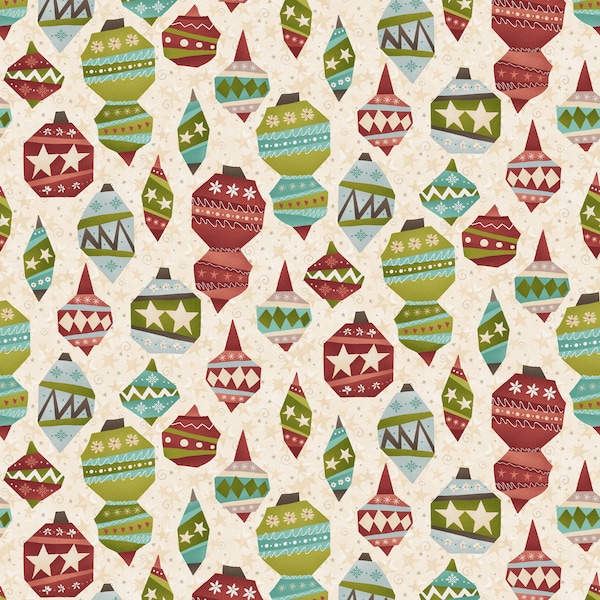 Countdown to Christmas Quilt Fabric by Henry Glass - Ornaments Cream : HEG2835-33