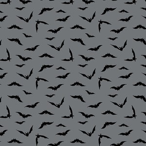 Midnight Haunt Quilt Fabric by Andover - Night Flight Bats Pewter (Gray) Color : A-9784-C