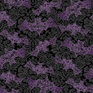 Mystery Manor Quilt Fabric by Andover - Bats Purple Moon (Purple) Color : A-201-P