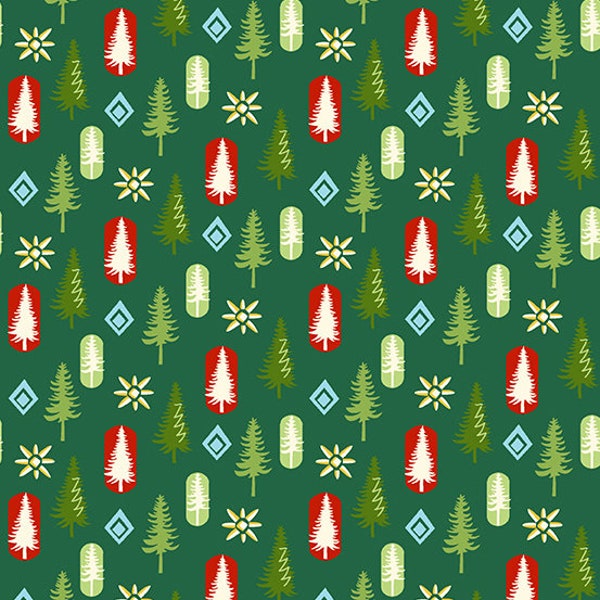 O Christmas Tree Quilt Fabric by Andover Fabrics - Green Mod Trees : A-166-G