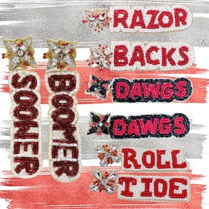 Beaded Game Day Earrings- Oklahoma, Georgia, Arkansas, Alabama - Red and White, Red and Black, Crimson and Cream