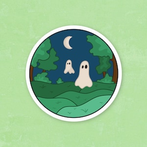Cute Ghost Sticker, Circular Ghost Landscape Sticker