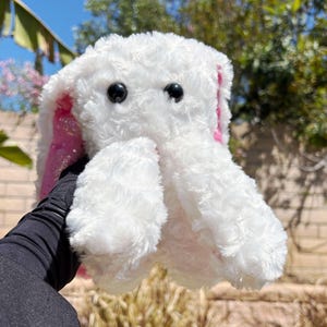 Hand-Sewn bunny Plush, White Bunny Bean Plushies, Handmade Stuffed Animal, Bunny Plush, Strawberry Bunny Plush, Plush, Great for Gifts