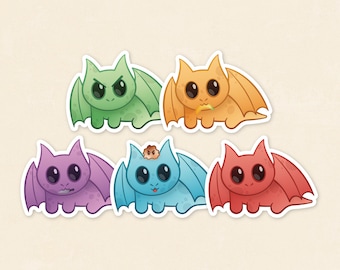 Pegatina de dragón arcoíris chibi, pegatina de fantasía, pegatina de dragón colorido, pegatina de dragón lindo, rojo, amarillo, verde, azul, morado