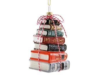 Stacked Tomes Glass Ornament - Stacked Books