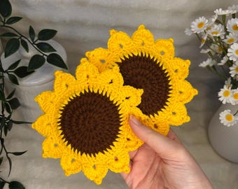 Sonnenblumen Untersetzer gehäkelt | Häkel Untersetzer Blume | Blumen Untersetzer Set | Boho Tischdeko | Tassen Untersetzer Handmade