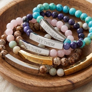 Let Them Bracelet Hidden Message Beaded Bar Bracelet for Mental Health Strength Amazonite Onyx Rose Quartz Howlite Turquoise