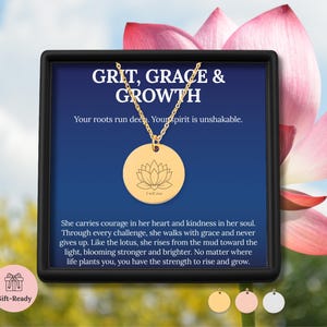 Grit and Grace Lotus Birthstone Necklace Strength Gift for Women, Cancer Survivor Jewelry, Encouragement & Resilience Pendant