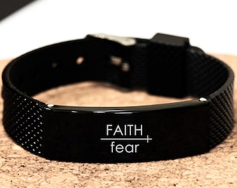Men's Bracelet Faith Over Fear Gift Christian Bracelet Stainless Steel Baptism or Confirmation Gift for Teens Son or Grandson