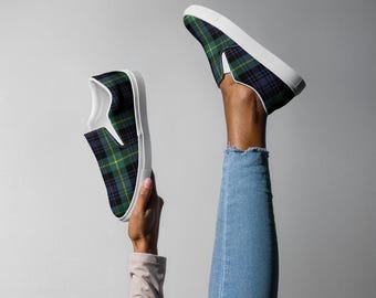 Women's Plaid Slip ons, Plaid Kicks, Blue Green Shoes, Best Shoe, Best Plaid, Perfect Plaid Women’s slip-on canvas shoes