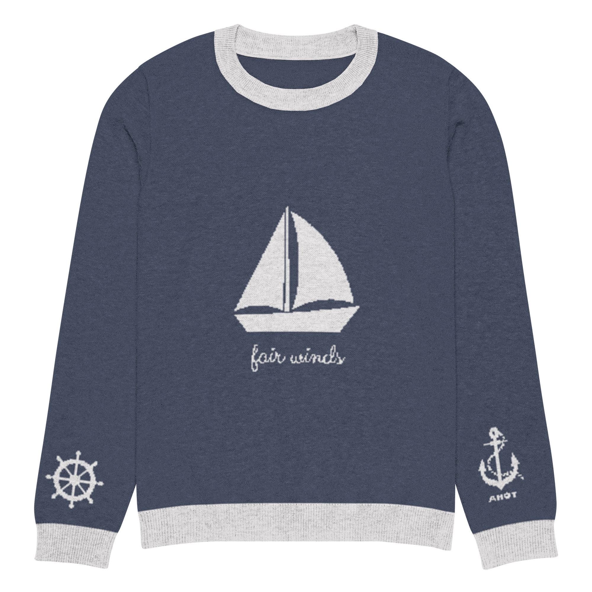 Sailboat Sweater, Fair Winds Navy Knitted crew neck sweater