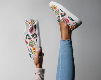 Women's Ugly Sweater Slip ons, Holiday Sweater Kicks, Pink Ugly Shoes, Holiday Ugly Sweater, Best Shoe, Sweater Ugly Women’s slip-on