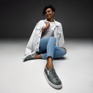 Grey Gray Snake Skin Women’s slip-on canvas shoes