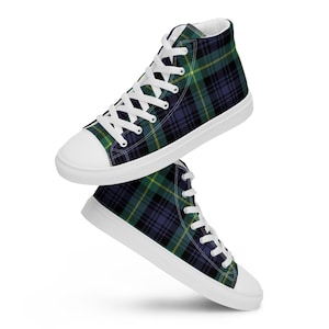 Marinegrün kariertes High Top, karierte Tritte, blaugrüne Schuhe, bester Schuh, bestes kariertes, perfektes kariertes Damen High Top Canvas Schuhe