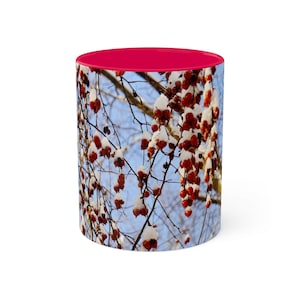 Crabapples with Snow on a Colorful Mug, 11oz