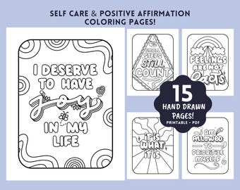 Self Care Coloring Pages: Positive Affirmations, Mental Health (Printable PDF Download)