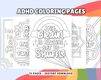 ADHD Coloring Pages, Mental Health Coloring Book for Adults & Teens, Hand drawn Coloring, Positive Coloring, Relaxation Coloring book, PDF