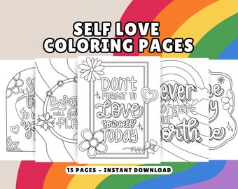 Self Love Coloring Pages, Mental Health Coloring Book for Adults, Mindfulness Art, Anxiety Relief, Self Care Activity, Affirmation Quotes