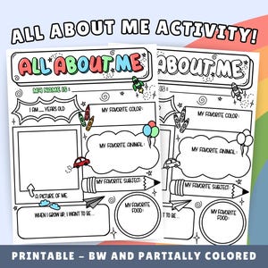 All About Me Printable, Back to School Worksheet for Kids, Homeschool Coloring Page, Get to Know Me Activity Sheet, Digital Download PDF