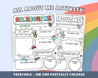 All About Me Worksheet: Back to School Activity, Coloring Page (Digital Download PDF)