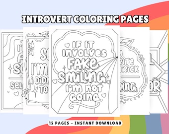Printable Introvert Coloring Book for Mental Health, Funny Homebody Quotes, Sarcastic Coloring Pages for Adults and Teens, Introvert Gift
