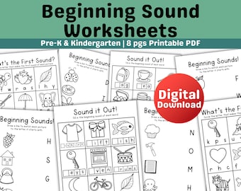 Beginning Sounds Alphabet Worksheets: Pre-K Phonics Activity (Digital Download)