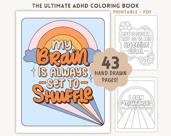 ADHD Coloring Book: 43 Printable Funny Relatable Quotes, Mental Health Self-Care (Digital Download - PDF)