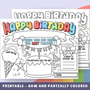 Página para colorir de Feliz Aniversário, Professor, para imprimir, Cartão de agradecimento ao professor, Presente para aluno e professor, Sobre meu professor em PDF