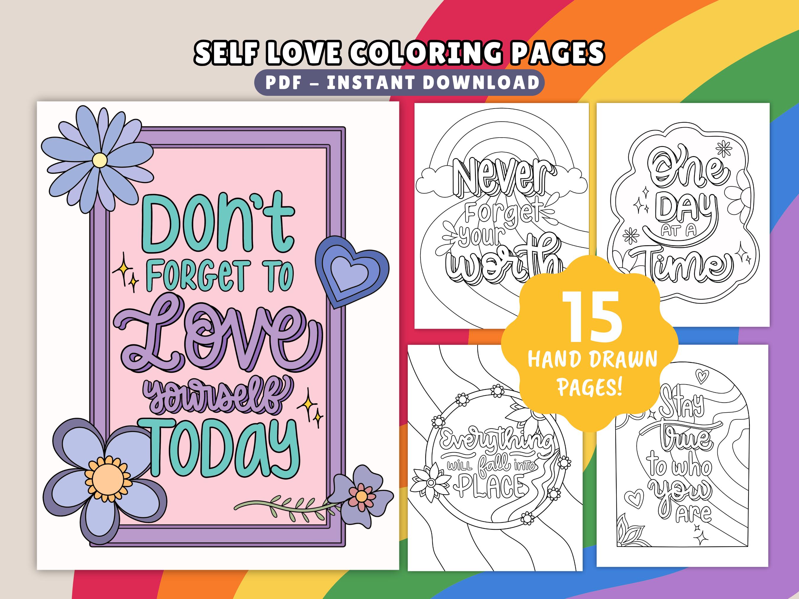 Self Love Coloring Pages: Mindfulness Art, Anxiety Relief (printable ...