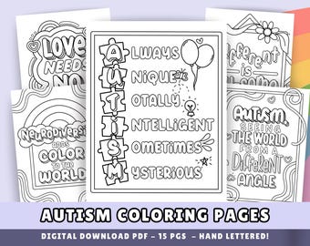Autism Awareness Coloring Book: 16 Hand-Lettered Pages (Printable PDF Download)
