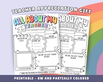 Teacher Appreciation Printable: All About My Teacher Worksheet (PDF)