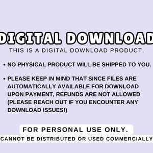 Puede incluir: Aviso de producto de descarga digital. Este es un producto de descarga digital. No se enviar&aacute; ning&uacute;n producto f&iacute;sico. Tenga en cuenta que los archivos est&aacute;n disponibles autom&aacute;ticamente para descargar una vez realizado el pago, no se permiten reembolsos. P&oacute;ngase en contacto con nosotros si encuentra alg&uacute;n problema con la descarga. Solo para uso personal. No se puede distribuir ni utilizar comercialmente.
