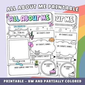 All About Me Printable, Back to School Worksheet for Kids, Homeschool Coloring Page, Get to Know Me Activity Sheet, Digital Download PDF