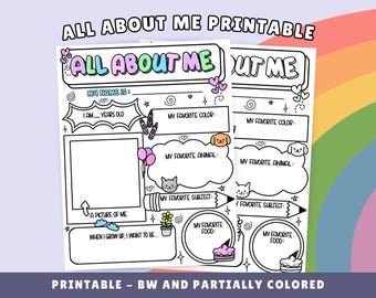 All About Me Worksheet: Back to School Activity, Coloring Page (Digital Download PDF)
