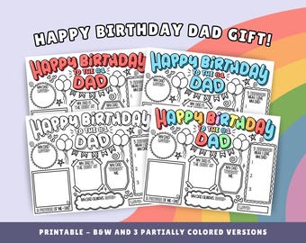 All About Dad Printable Birthday Card: DIY Questionnaire Coloring Page (PDF Download)