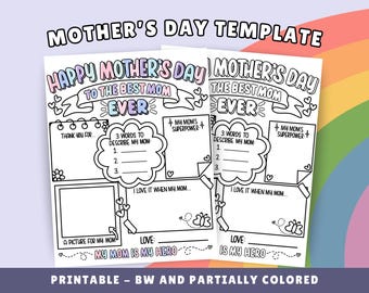 Mother's Day Fill-In Card: Coloring Page Gift (Printable - Digital Download)