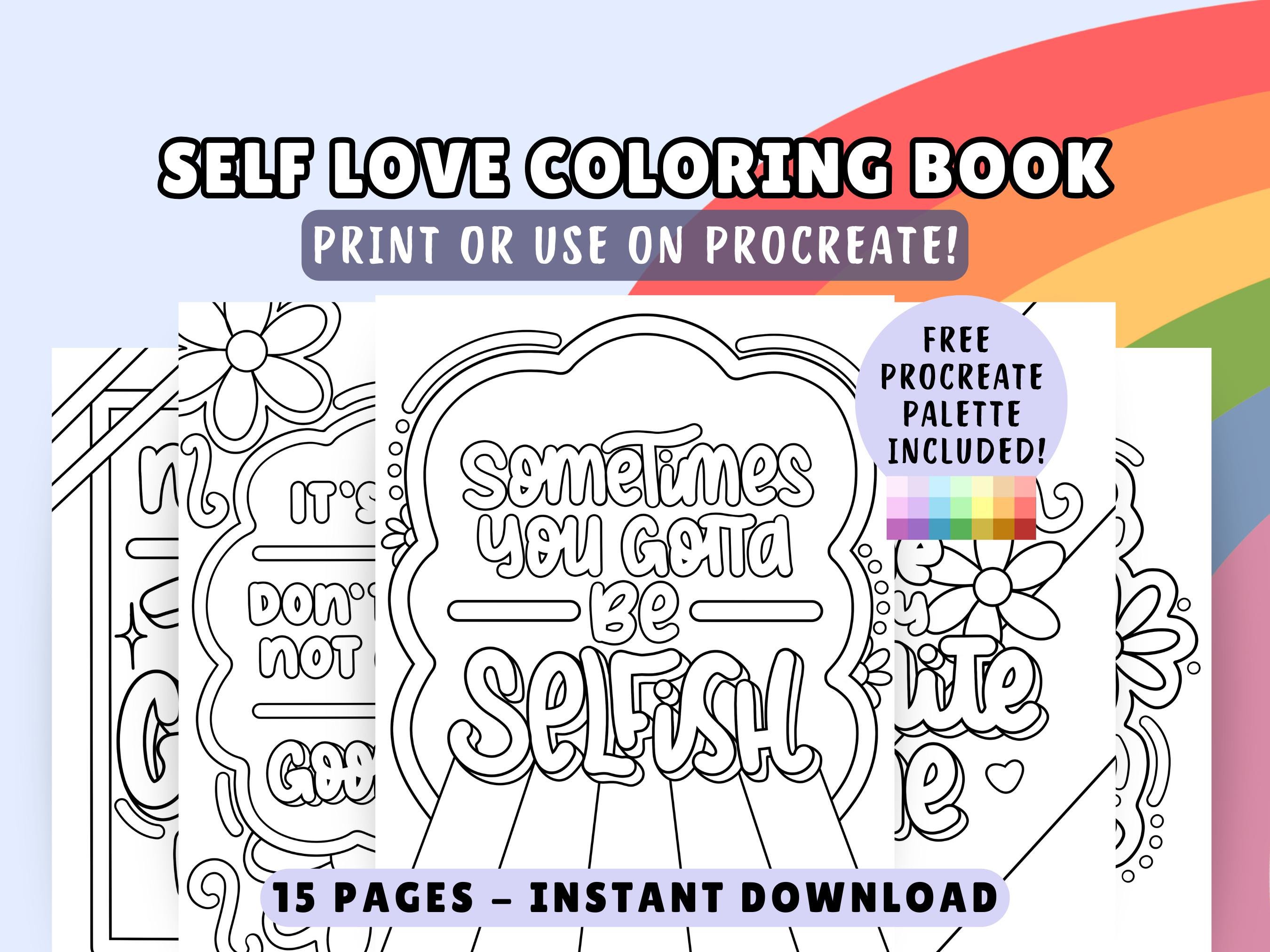 Libro de colorear para adultos: amor propio | Frases de salud mental, imprimible y PNG para Procreate