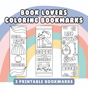 Printable Coloring Bookmarks for Adults and Kids, Book Lovers Gift, Bookmark Coloring Page, Reading Printable for Classroom Activity, PDF