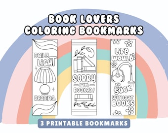 Printable Coloring Bookmarks: Book Lover Gift, Kids and Adults (Printable PDF Download)