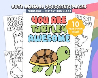 Animal Affirmations Coloring Book, Cute Bold Designs (Printable PDF Download)