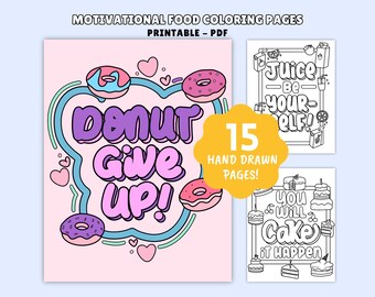 Motivational Food Puns Coloring Book for Adults: Stress Relief Printables (PDF Download)