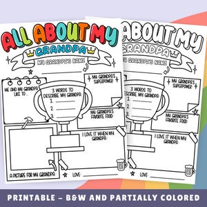 All About My Grandpa Printable, Fill In The Blank Template, Father’s Day Gift, Gift for Grandfather, Happy Birthday Grandpa Coloring Page
