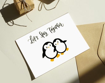 Carte pour elle, carte d'amour de pingouin, jolie carte d'anniversaire, cadeau mignon pour anniversaire, carte de pingouin mignonne à imprimer pour son anniversaire, amoureux des pingouins