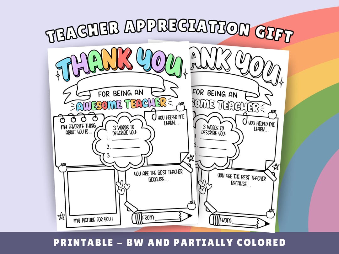 Teacher Appreciation Coloring Page: Thank You Gift (printable - Digital ...